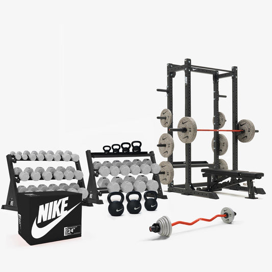 Nike Grind Dumbbells / Nike Grind Bumper Plates / Nike Strength Shield Barbell 20 kg - Orange Swoosh