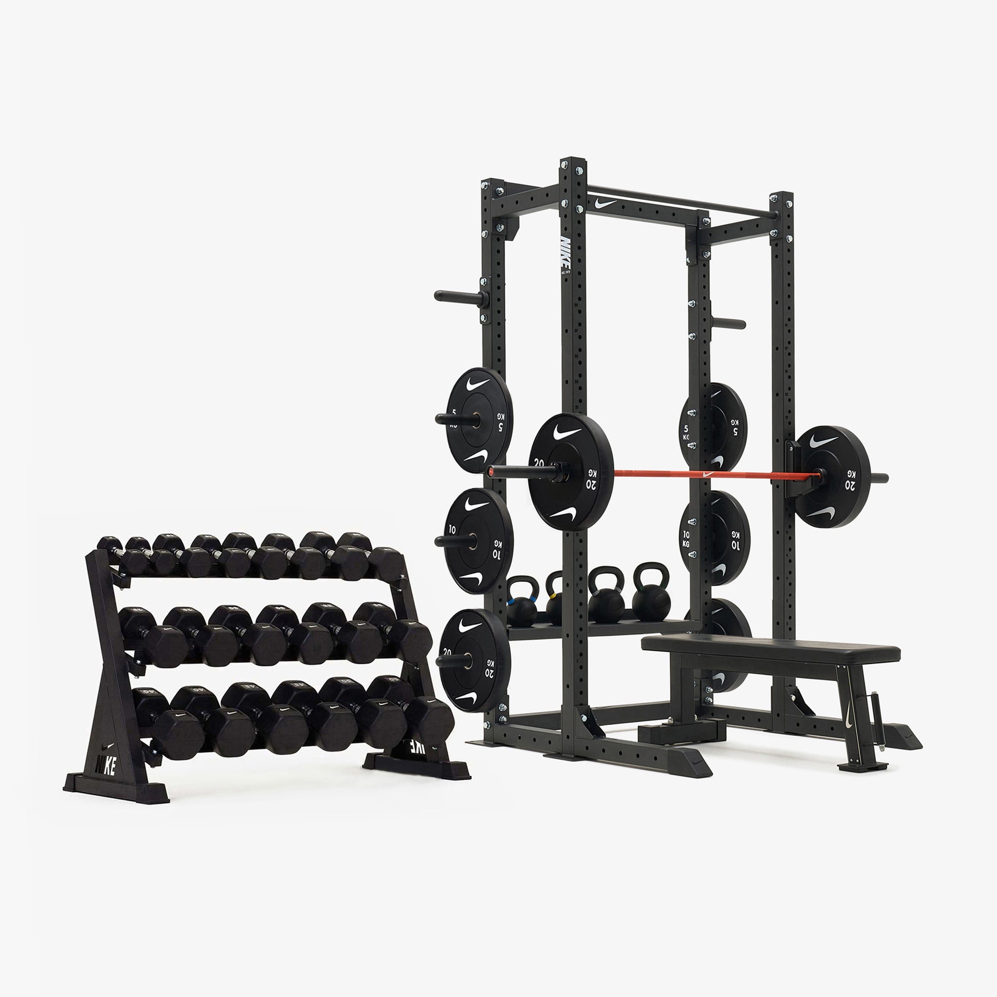 Nike Half Rack / Black/White Dumbbells + Plates / 20 kg Orange SWOOSH