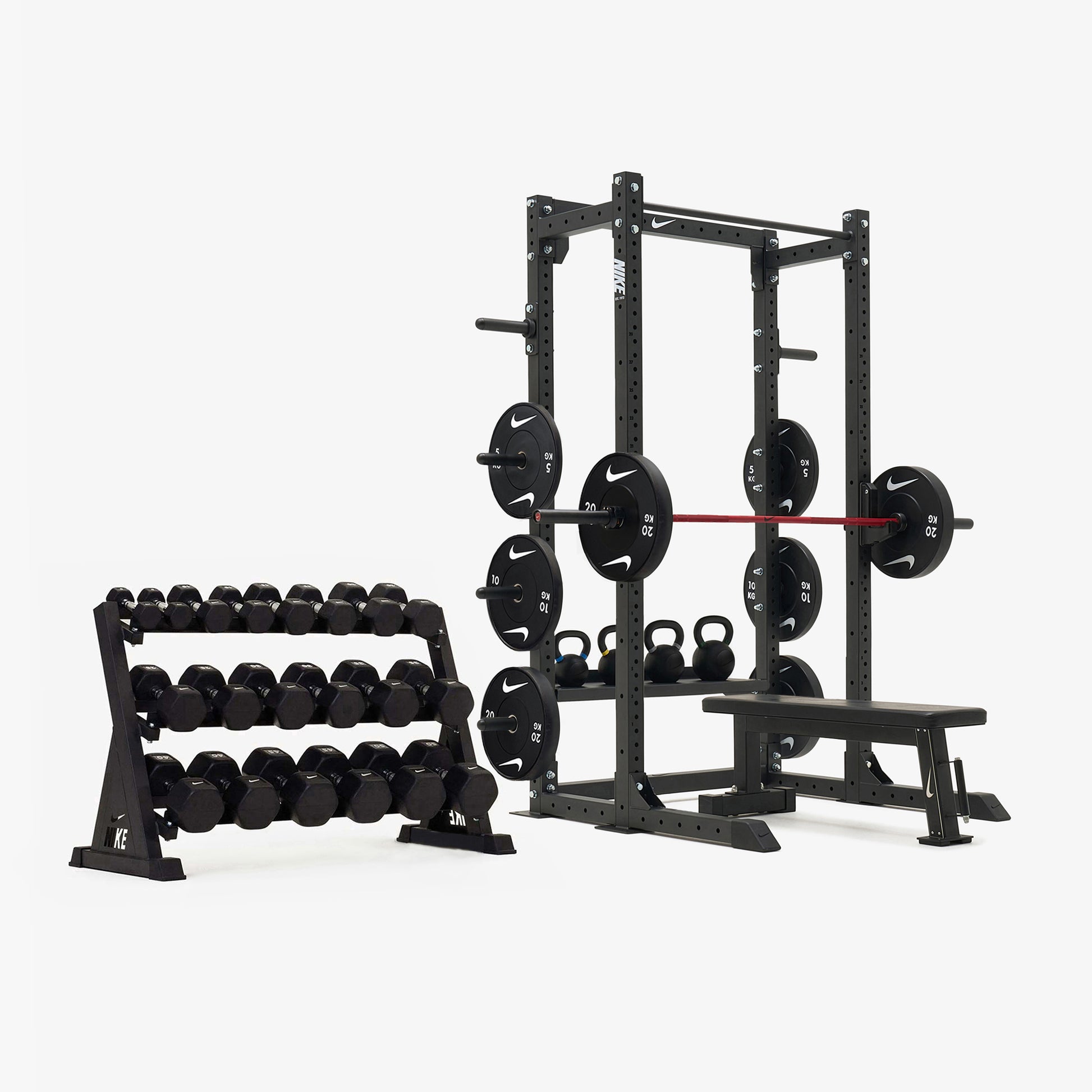 Nike Half Rack / Black/White Dumbbells + Plates / 20 kg Red SWOOSH