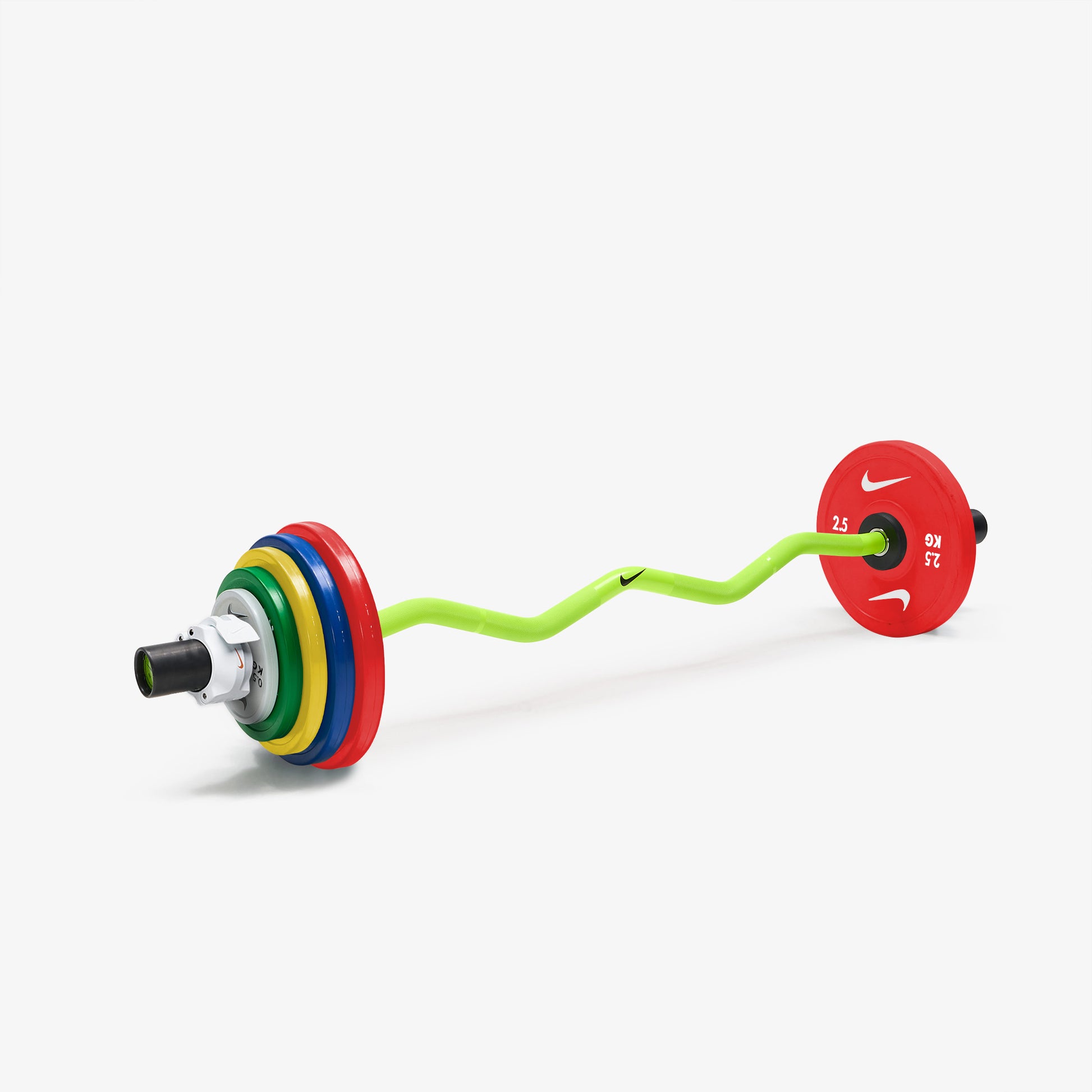 Nike Strength Shield Curl Bar - Volt Swoosh / Nike Change Plates (0.5 - 2.5 kg pairs) / White/Orange