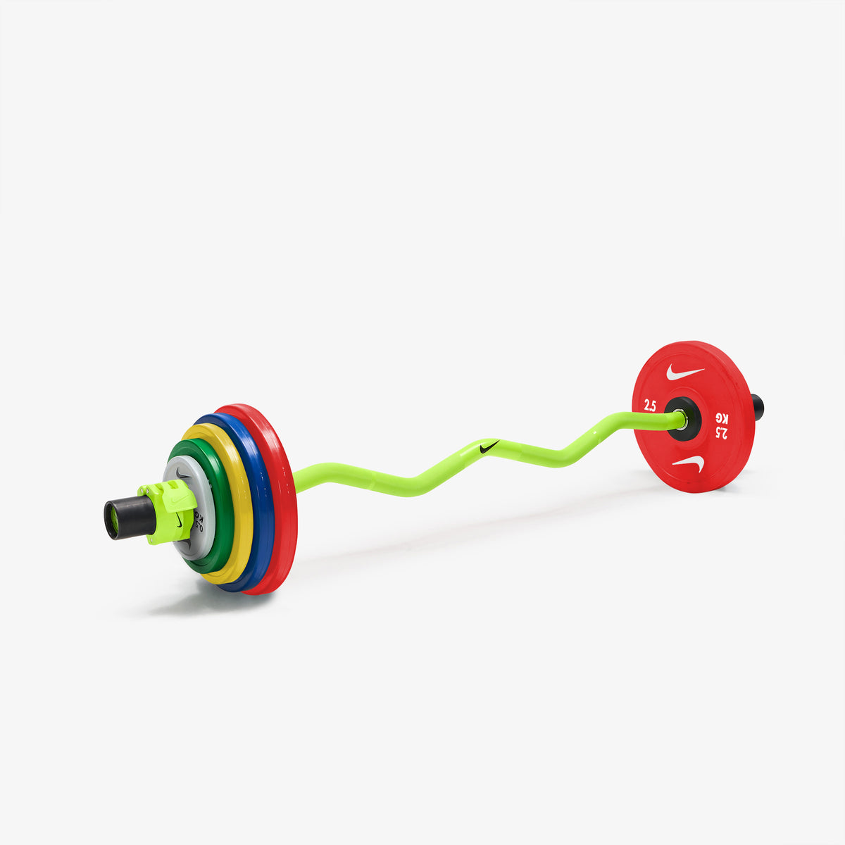 Nike Strength Shield Curl Bar - Volt Swoosh / Nike Change Plates (0.5 - 2.5 kg pairs) / Volt/Black