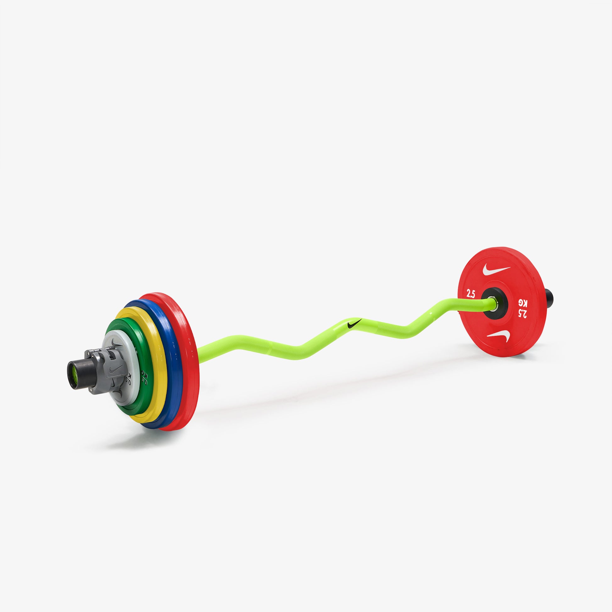 Nike Strength Shield Curl Bar - Volt Swoosh / Nike Change Plates (0.5 - 2.5 kg pairs) / Grey/Black
