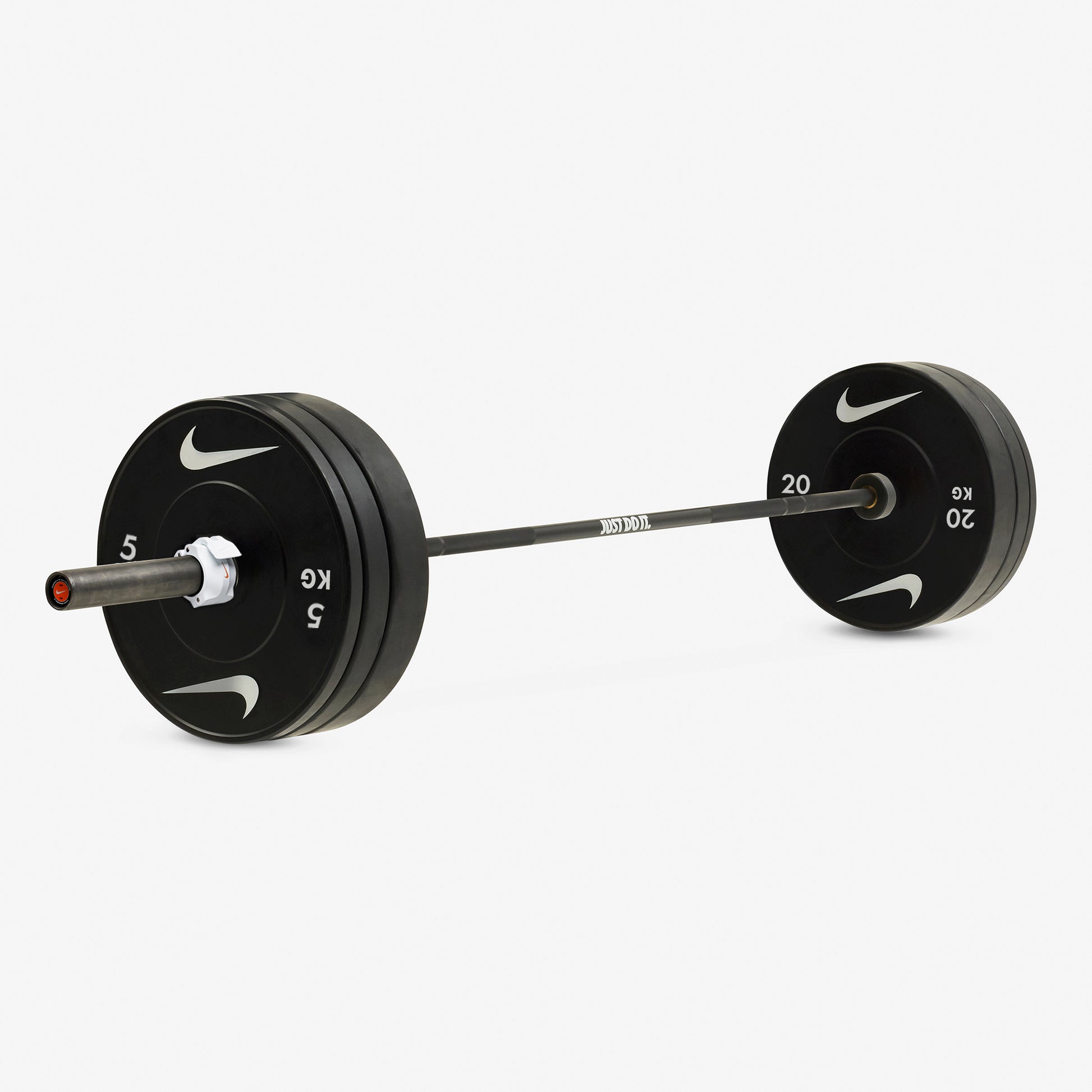 20 kg Nike Strength Shield - Black (Just Do It) / Nike Black Bumper Plates / White/Orange