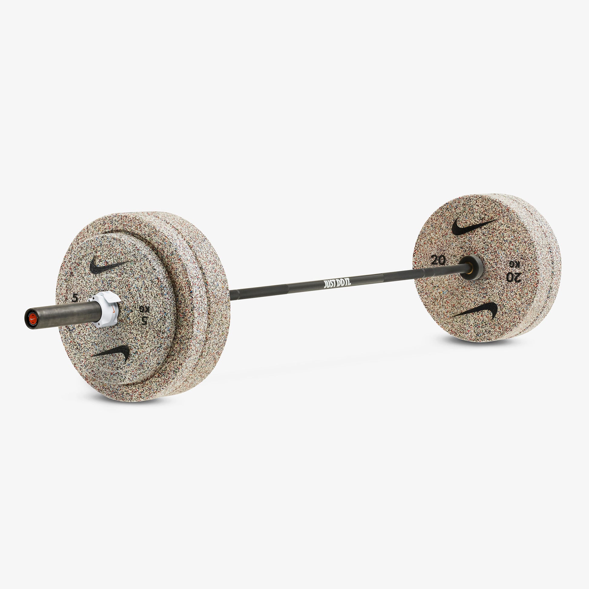 20 kg Nike Strength Shield - Black (Just Do It) / Nike Grind Bumper Plates / White/Orange
