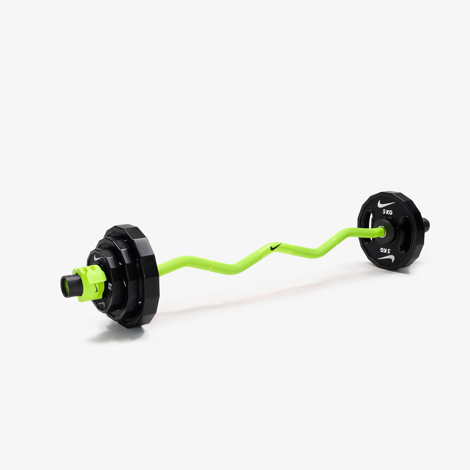 Nike Strength Shield Curl Bar - Volt Swoosh / Nike Strength Pro Urethane Plates (1.25 - 5 kg pairs) / Volt