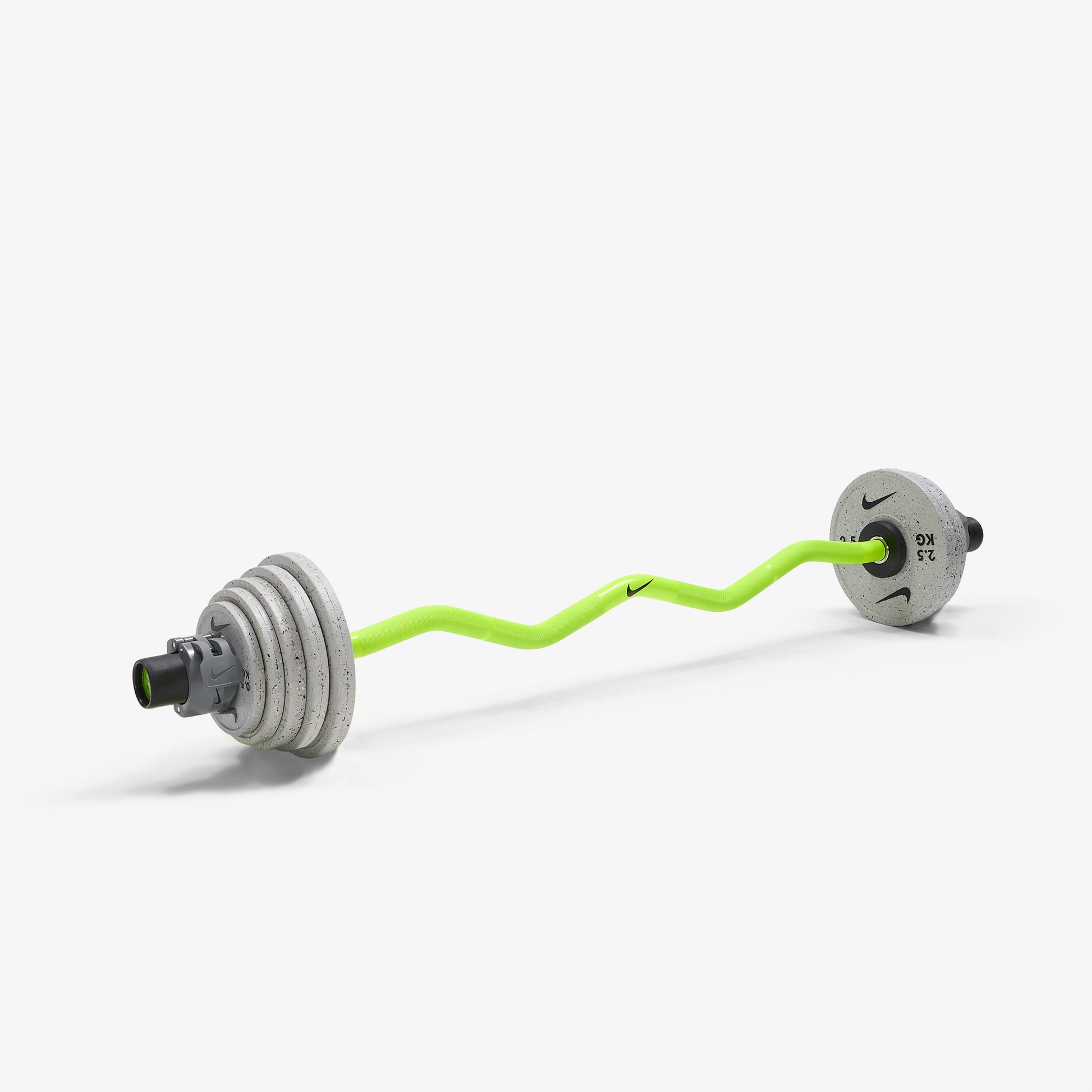 Nike Strength Shield Curl Bar - Volt Swoosh / Nike Grind Change Plates (0.5 - 2.5 kg pairs) / Grey/Black