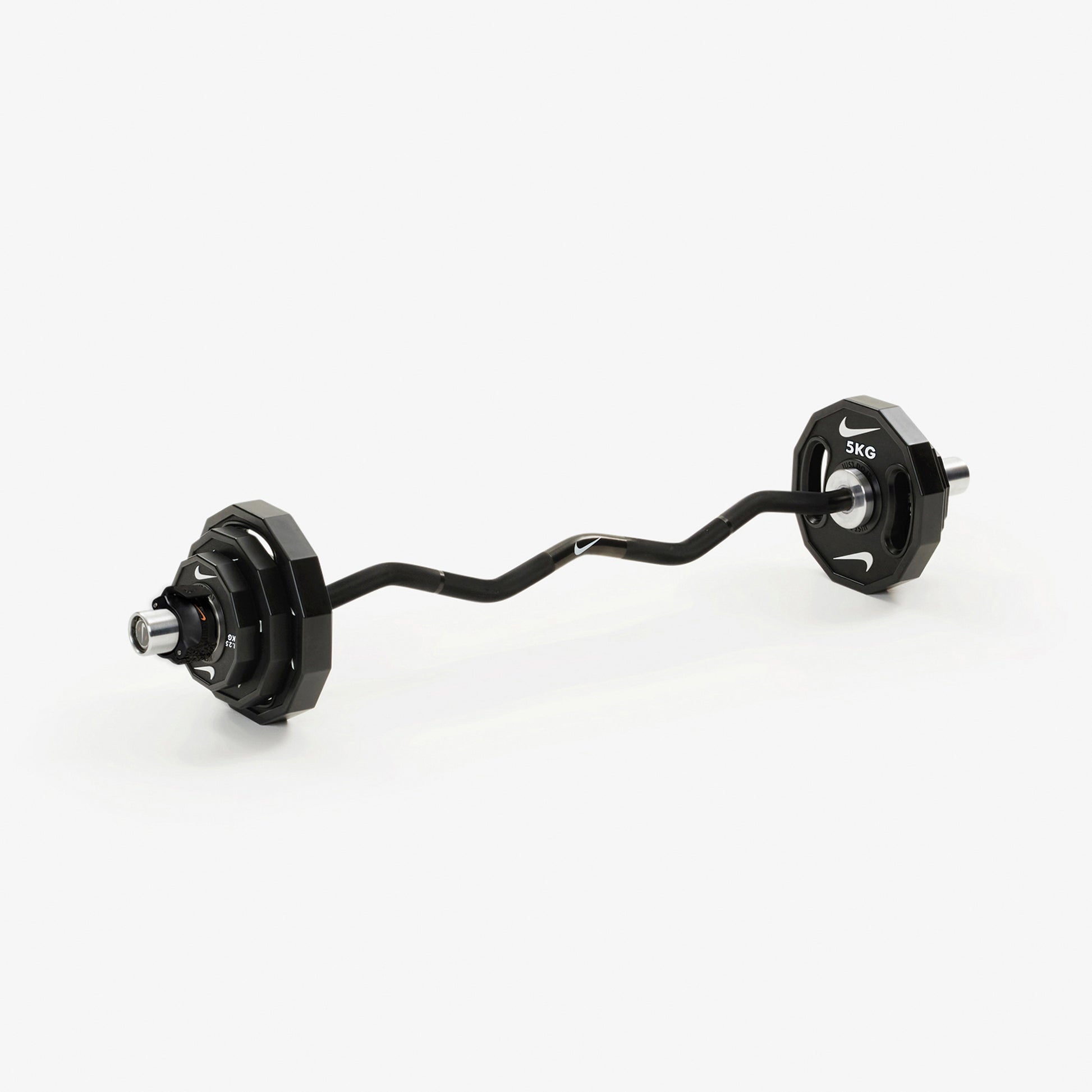 Nike Curl Bar - Black / Nike Strength Pro Urethane Plates (1.25 - 5 kg pairs) / White/Orange