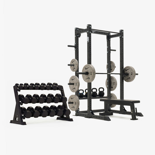 Nike Half Rack / Black/White Dumbbells + Nike Grind Plates / 20 kg Black ("Just Do It")