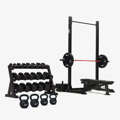 Nike Squat Rack / Black/White Dumbbells + Plates / 15 kg Orange SWOOSH