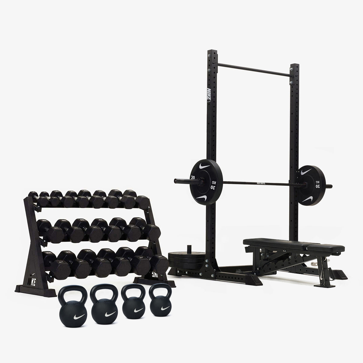 Nike Squat Rack / Black/White Dumbbells + Plates / 20 kg Black ("Just Do It")