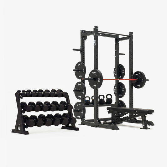 Nike Half Rack / Black/White Dumbbells + Plates / 20 kg Orange SWOOSH