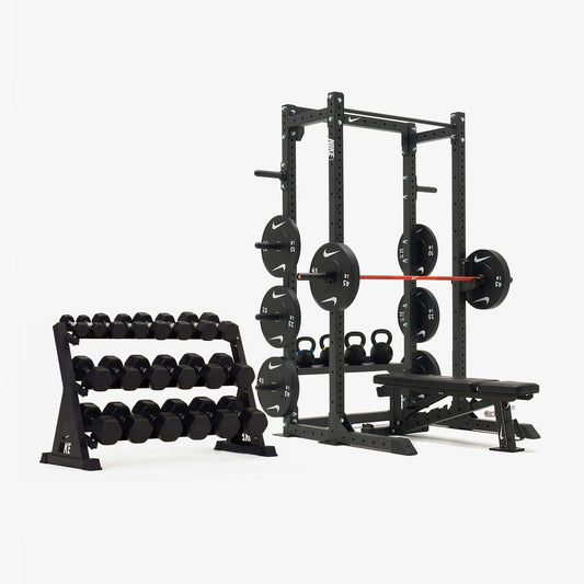 Nike Half Rack / Black/White Dumbbells + Plates / 15 kg Orange SWOOSH