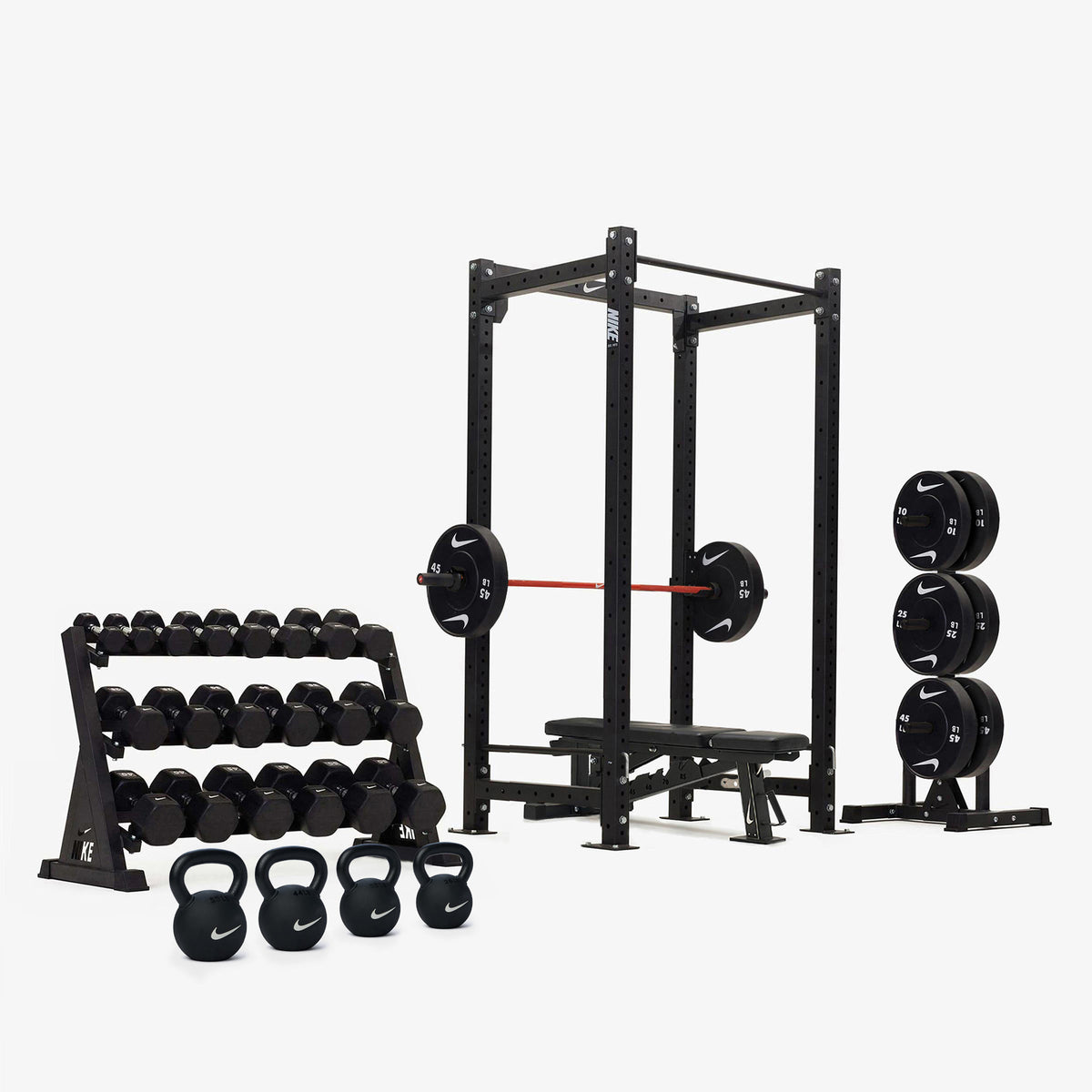 Nike Squat Cage / Black/White Dumbbells + Plates / 15 kg Orange SWOOSH