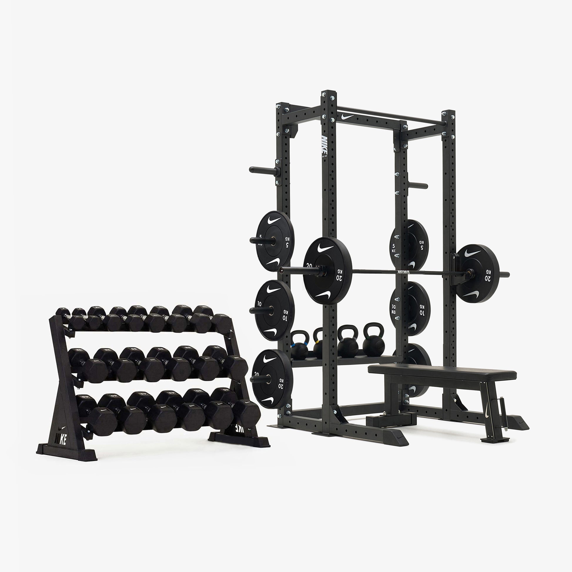 Nike Half Rack / Black/White Dumbbells + Plates / 20 kg Black ("Just Do It")