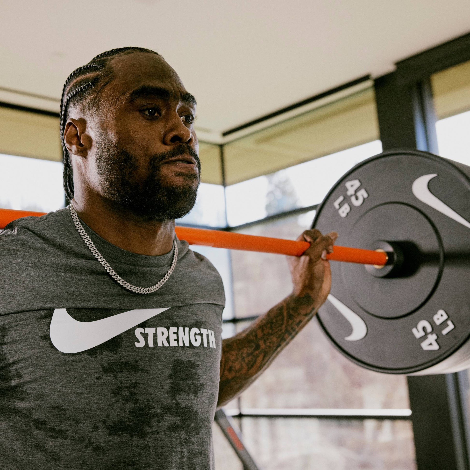 Nike Strength Shield / Orange SWOOSH / Nike Black Bumper Plates