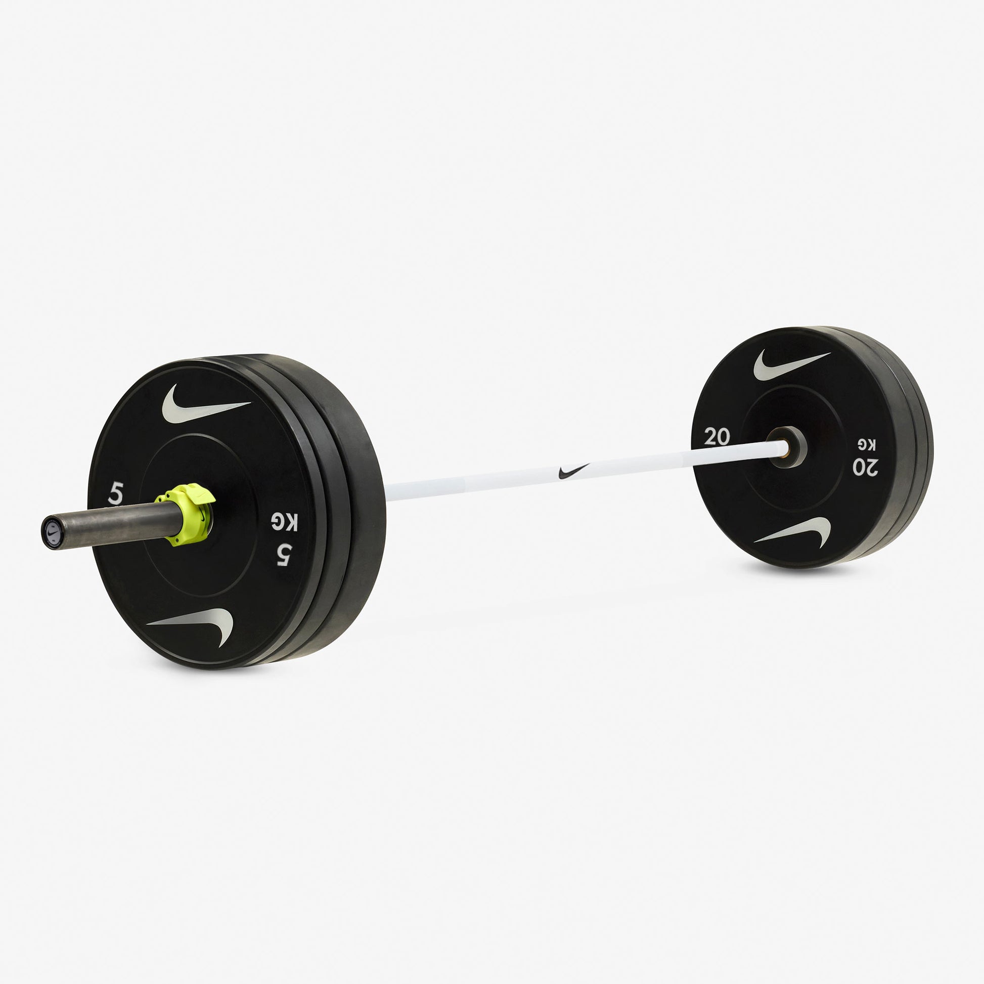 20 kg Nike Strength Shield - White SWOOSH / Nike Black Bumper Plates / Volt/Black